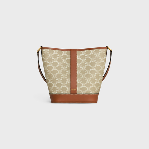 SMALL BUCKET IN TRIOMPHE CANVAS AND CALFSKIN GREGE - Image 1